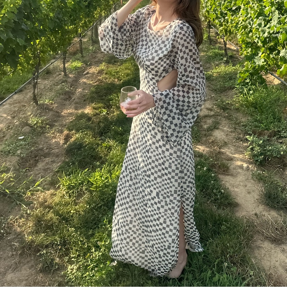 Nasty Gal Checkerboard Print Open Back Black and White Maxi Dress - Picture 3 of 5
